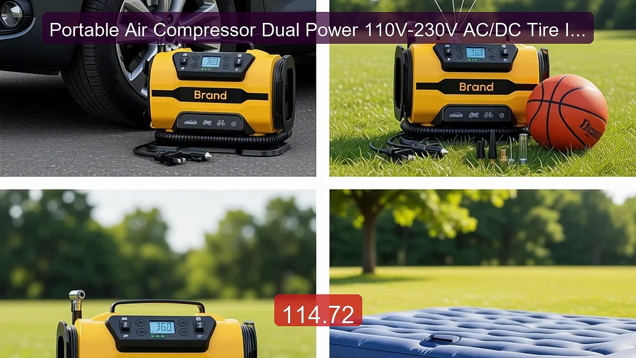 Portable Air Compressor Dual Power 110V 230V AC DC Tire Inflator Pu X720