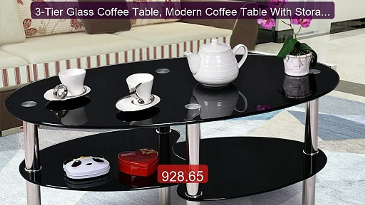 3-Tier Glass Coffee Table, Modern Coffee Table...