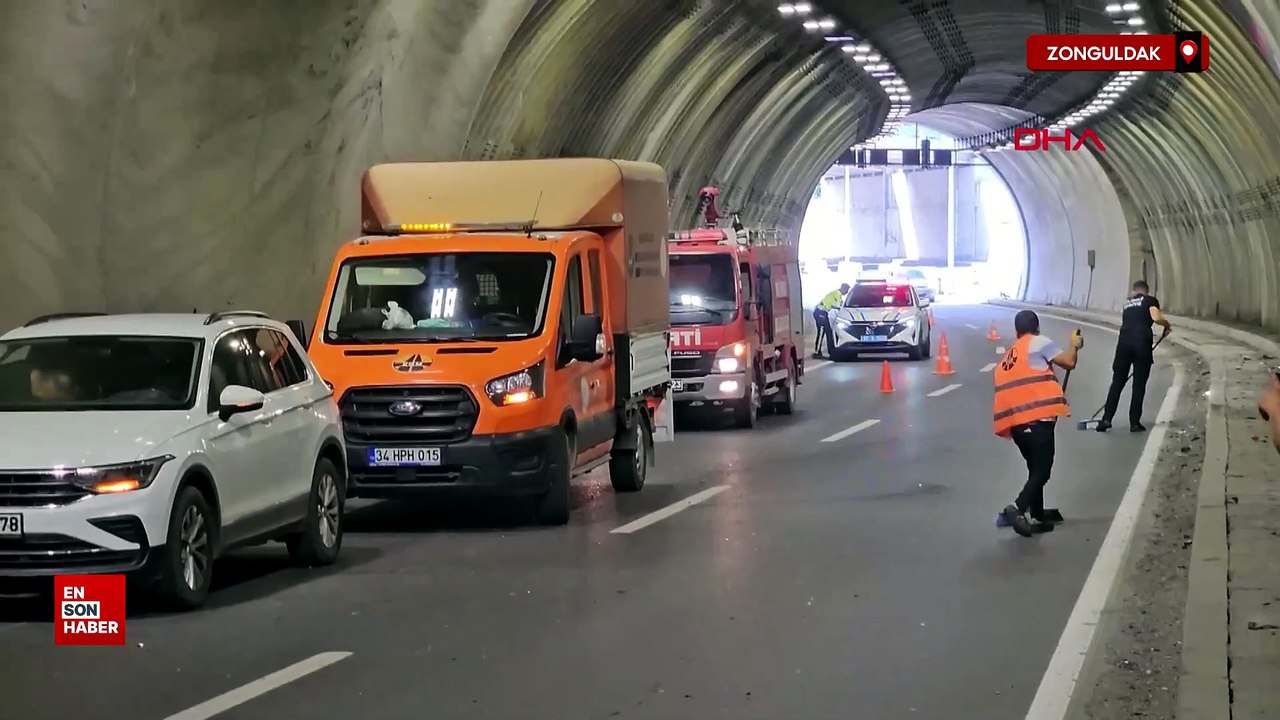 Zonguldak'ta otomobil tünelde tır'a çarpıp takla attı