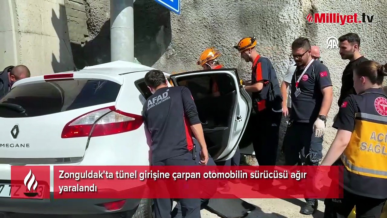 Zonguldak'ta tünel girişine çarpan otomobilin sürücüsü ağır yaralandı
