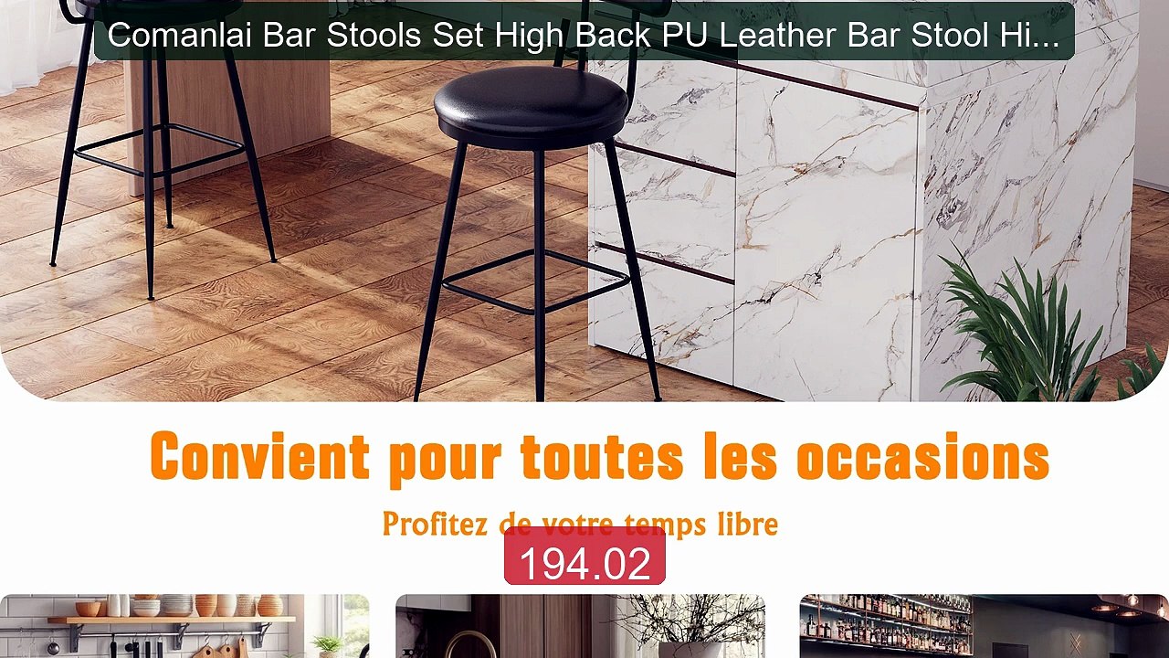 Comanlai Bar Stools Set High Back PU Leather Bar Stool High Chair ... -- Best Deal 2026 | Shop Now!