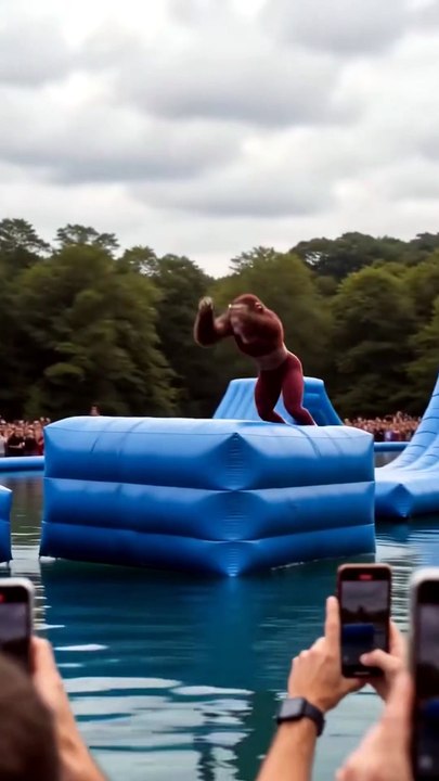 Chimpanzee vs Impossible Water Obstacle!