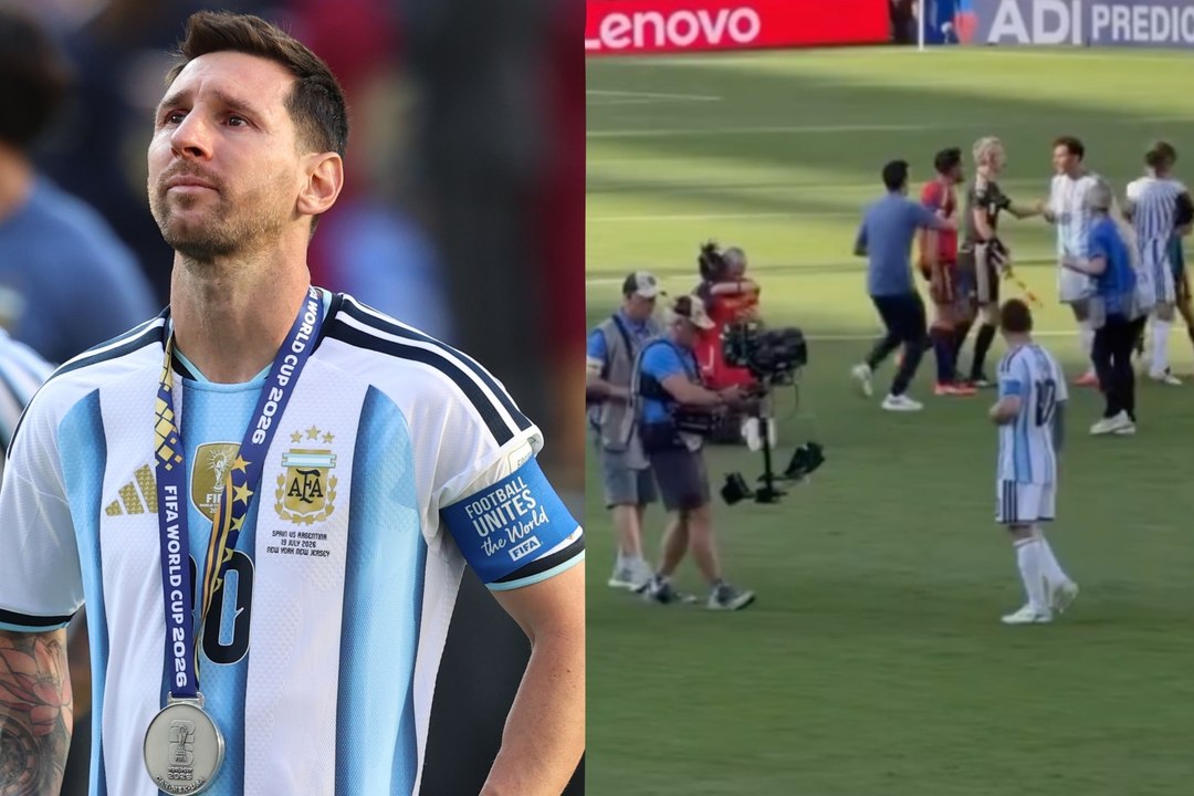 Lionel Messi's reaction says it all as Leandro Paredes clashes with Spain players