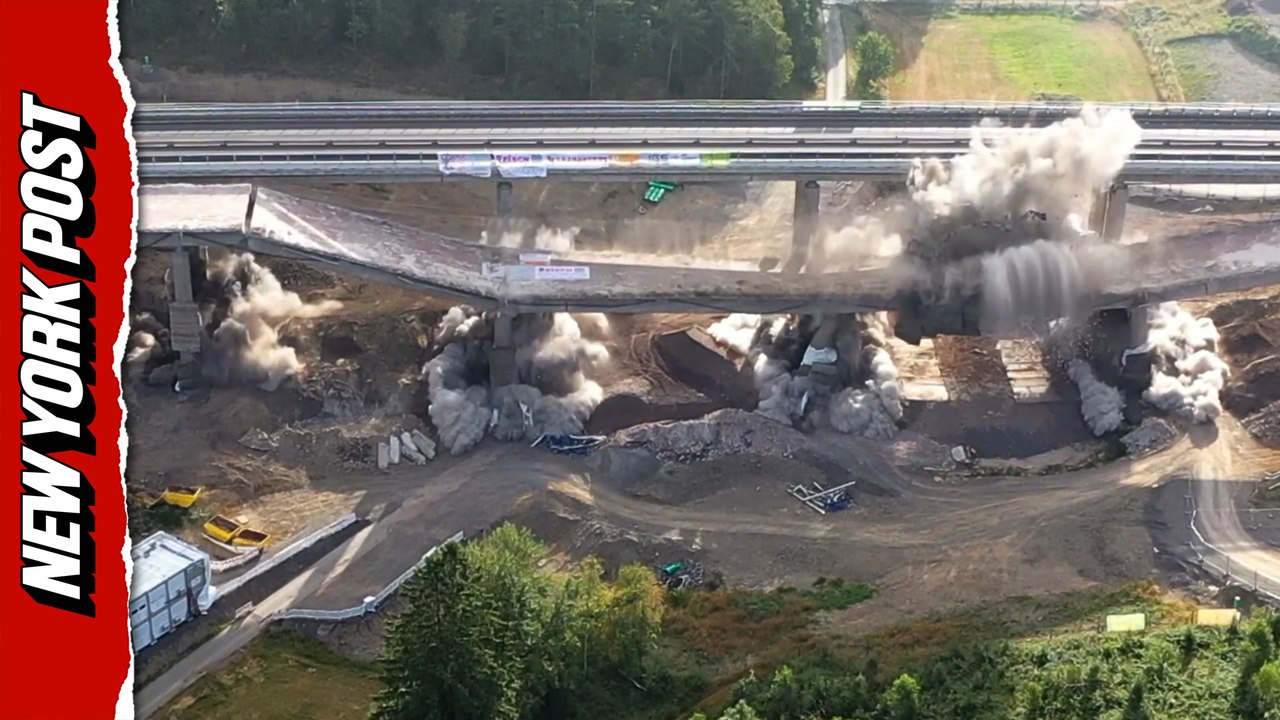 Historic German bridge reduced to rubble in controlled blast