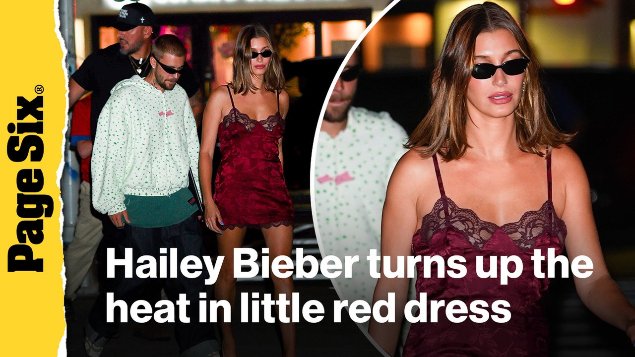 Hailey Bieber turns up the heat in little red dress after husband Justin's World Cup halftime show performance