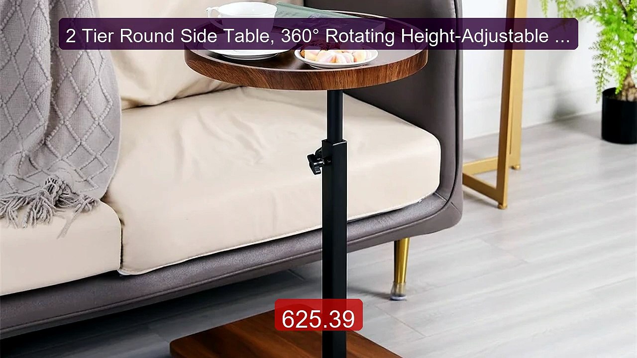 2 Tier Round Side Table, 360° Rotating Height-Adjustable Side ... -- Best Buy 2026 | Great Quality!