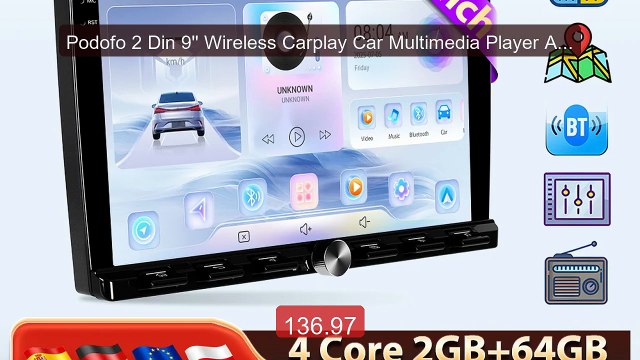 Podofo 2 Din 9'' Wireless Carplay Car Multimedia Player Androi... Hot Deal 2026 | Limited Offer!