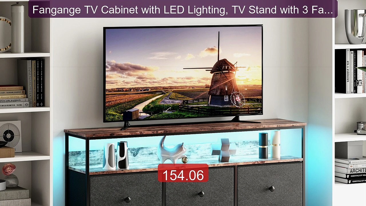 Fangange TV Cabinet with LED Lighting, TV Stand with 3 Fabric ... -- Hot Deal 2026 | Limited Offer!