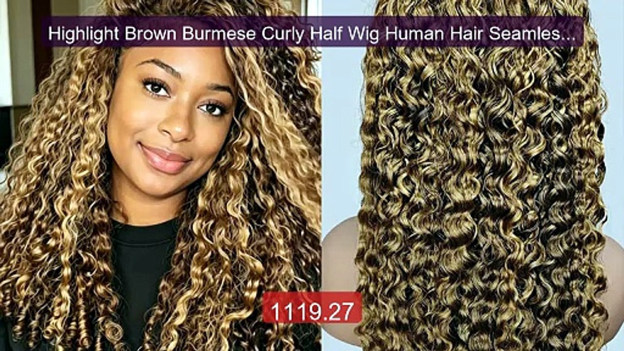 Highlight Brown Burmese Curly Half Wig Human Hair Seamless 3 In 1 ... -- Best Deal 2026 | Shop Now!