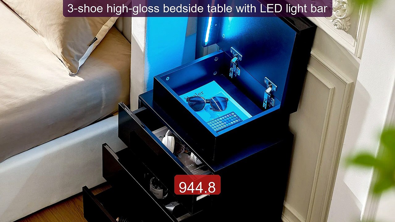 3-shoe high-gloss bedside table with LED light bar -- Amazing Value 2026 | Must Have!