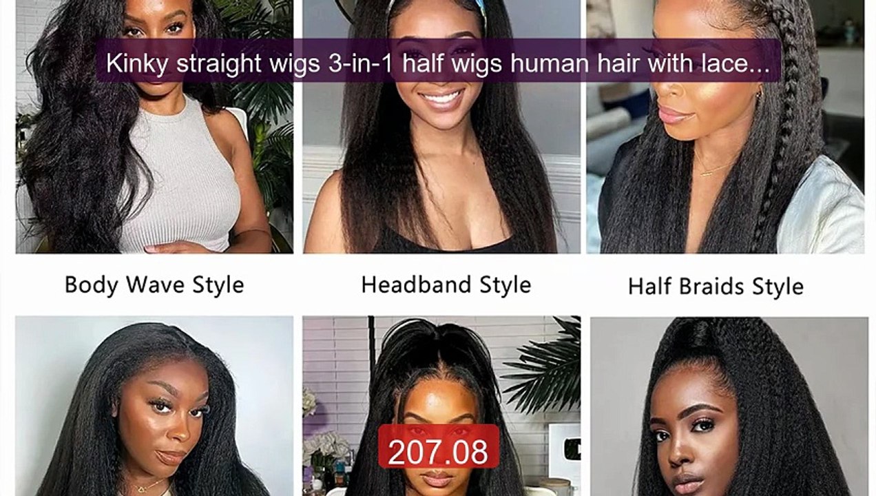 Kinky straight wigs 3-in-1 half wigs human hair with lace Fli... -- Amazing Value 2026 | Must Have!