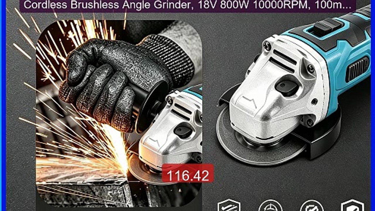Cordless Brushless Angle Grinder, 18V 800W 10000RPM, 100mm/125... -- Hot Deal 2026 | Limited Offer!