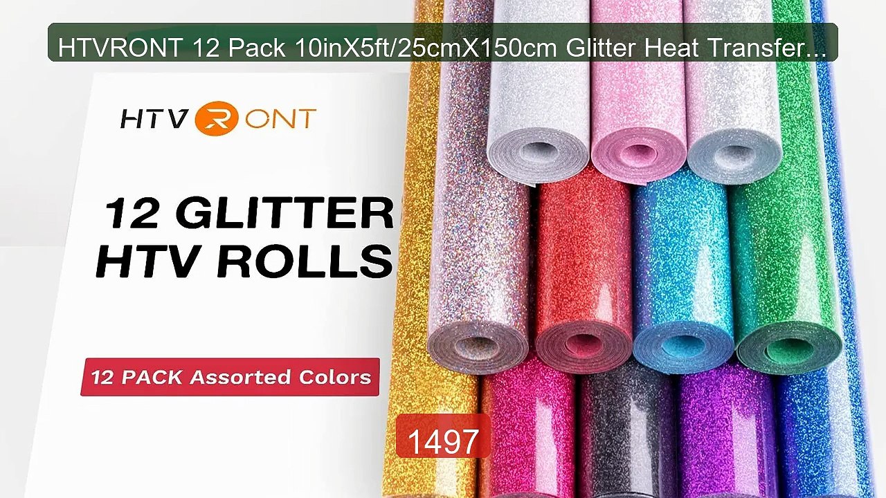 HTVRONT 12 Pack 10inX5ft/25cmX150cm Glitter Heat Transfer Vin... -- Amazing Value 2026 | Must Have!