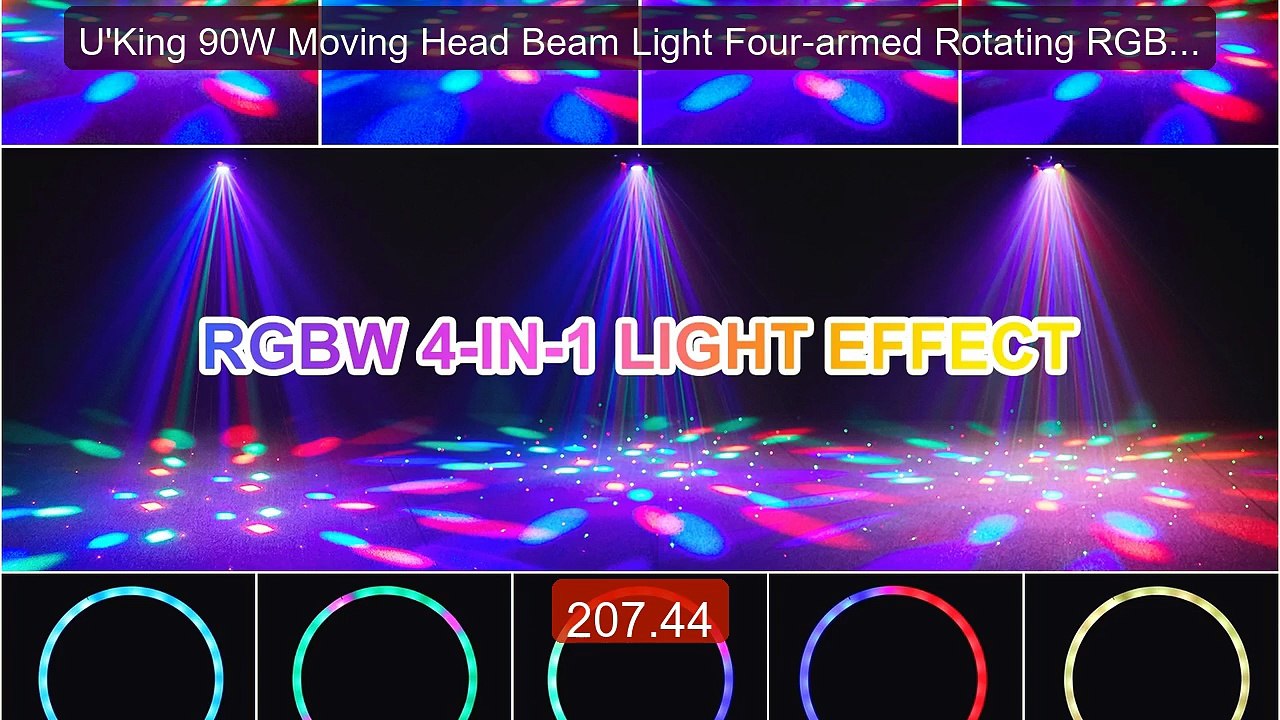 U'King 90W Moving Head Beam Light Four-armed Rotating RGBW 4I... -- Amazing Value 2026 | Must Have!