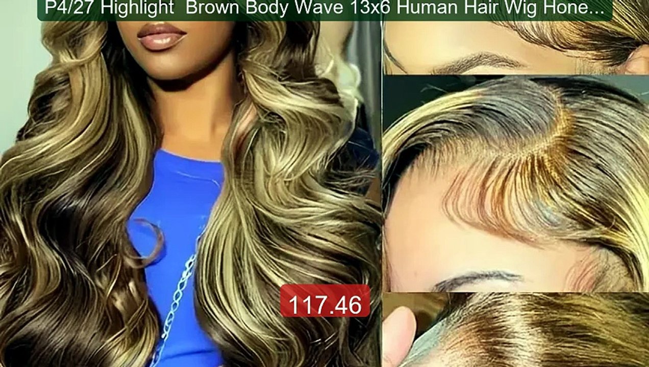 P4/27 Highlight  Brown Body Wave 13x6 Human Hair Wig Honey Blo... -- Best Buy 2026 | Great Quality!