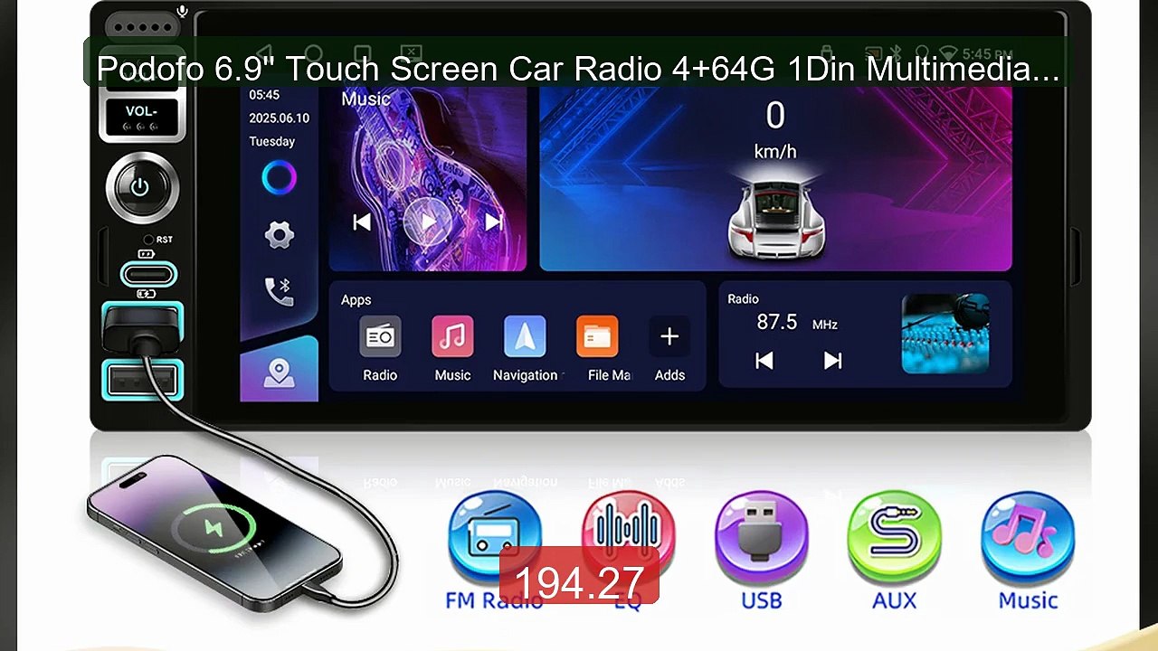 Podofo 6.9'' Touch Screen Car Radio 4+64G 1Din Multimedia P... -- Top Pick 2026 | Unbeatable Price!