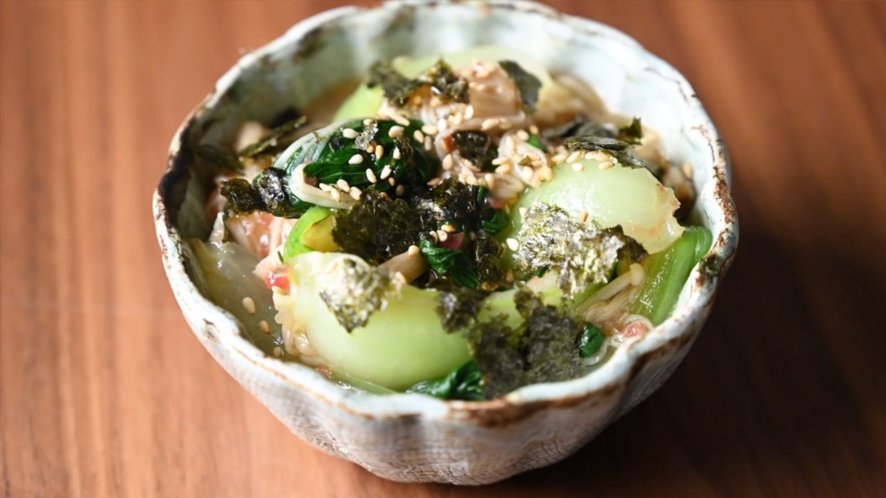 Enoki Bok Choy Salad With Ume Wasabi 🌿