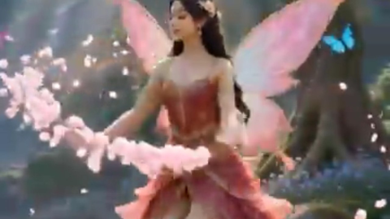 Red fairy dancing in the forest.