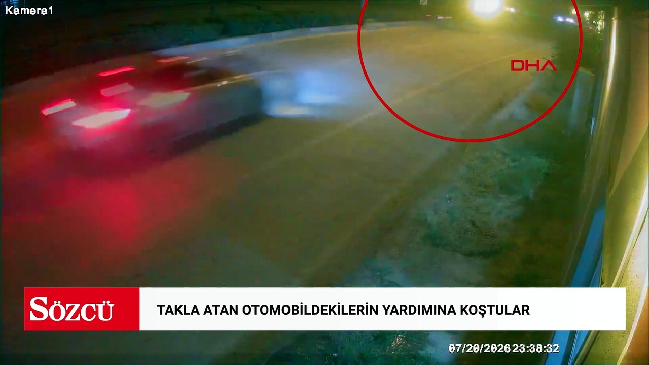 Takla atan otomobildekilerin yardımına koştular