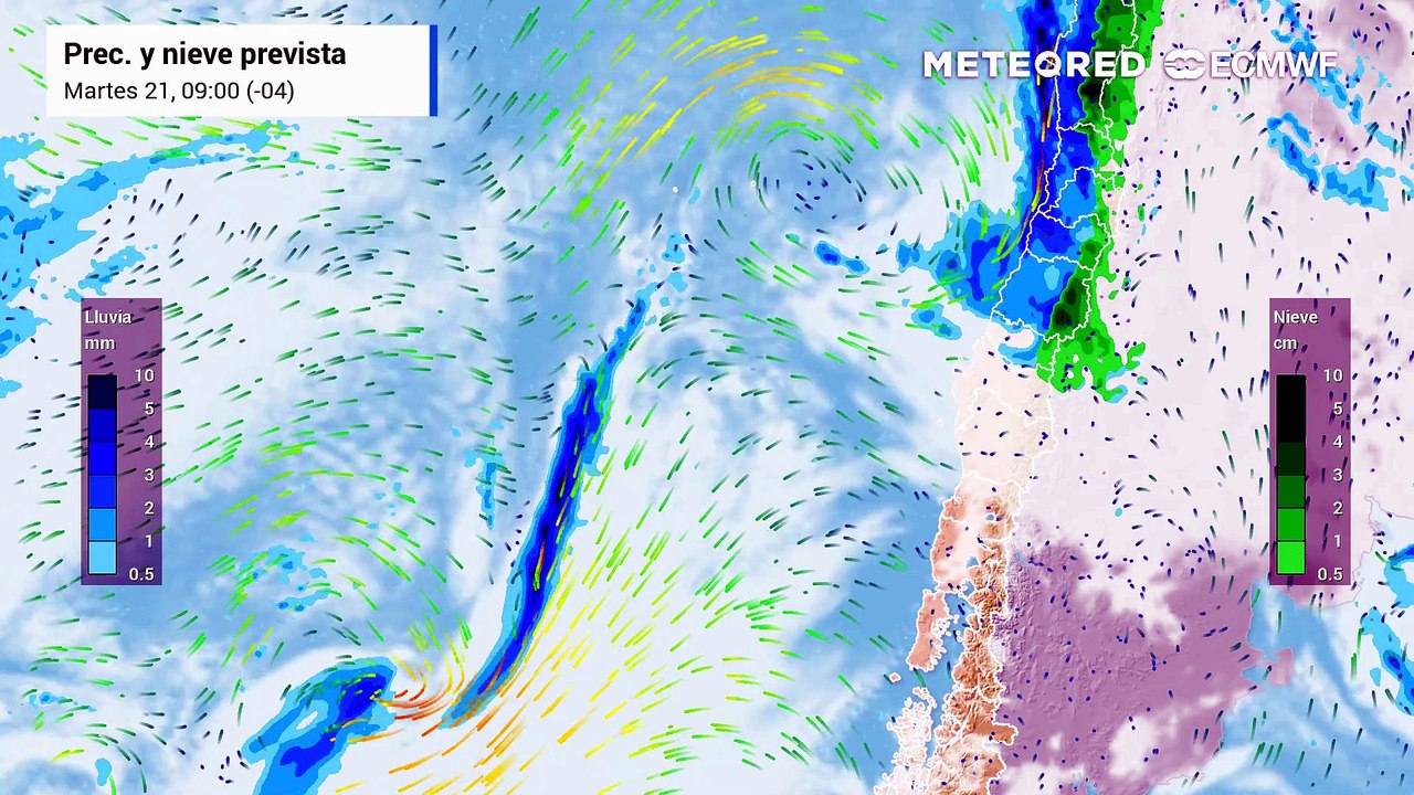 Pronóstico de precipitación y nieve prevista: Martes 21 de julio