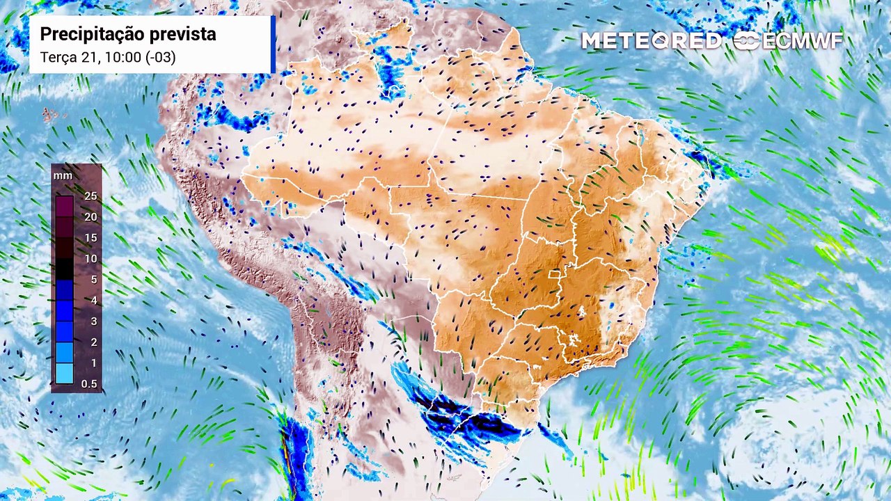 Terça-feira, 21 de julho: Chuva, nebulosidade e vento