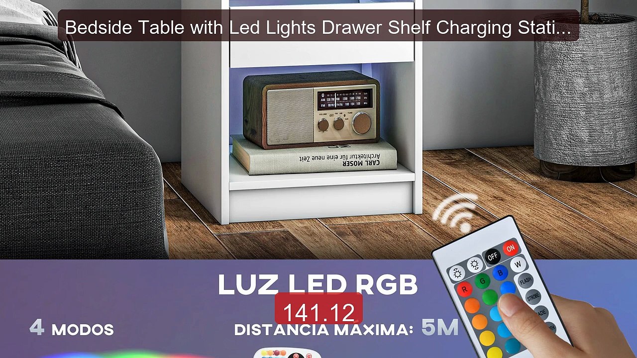 Bedside Table with Led Lights Drawer Shelf Charging Station USB Por... -- Top Rated 2026 | Buy Now!