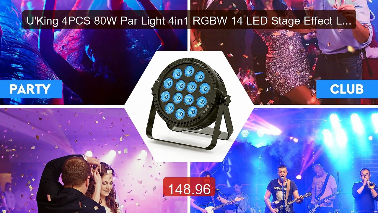 U'King 4PCS 80W Par Light 4in1 RGBW 14 LED Stage Effect Light DMX51... -- Top Rated 2026 | Buy Now!