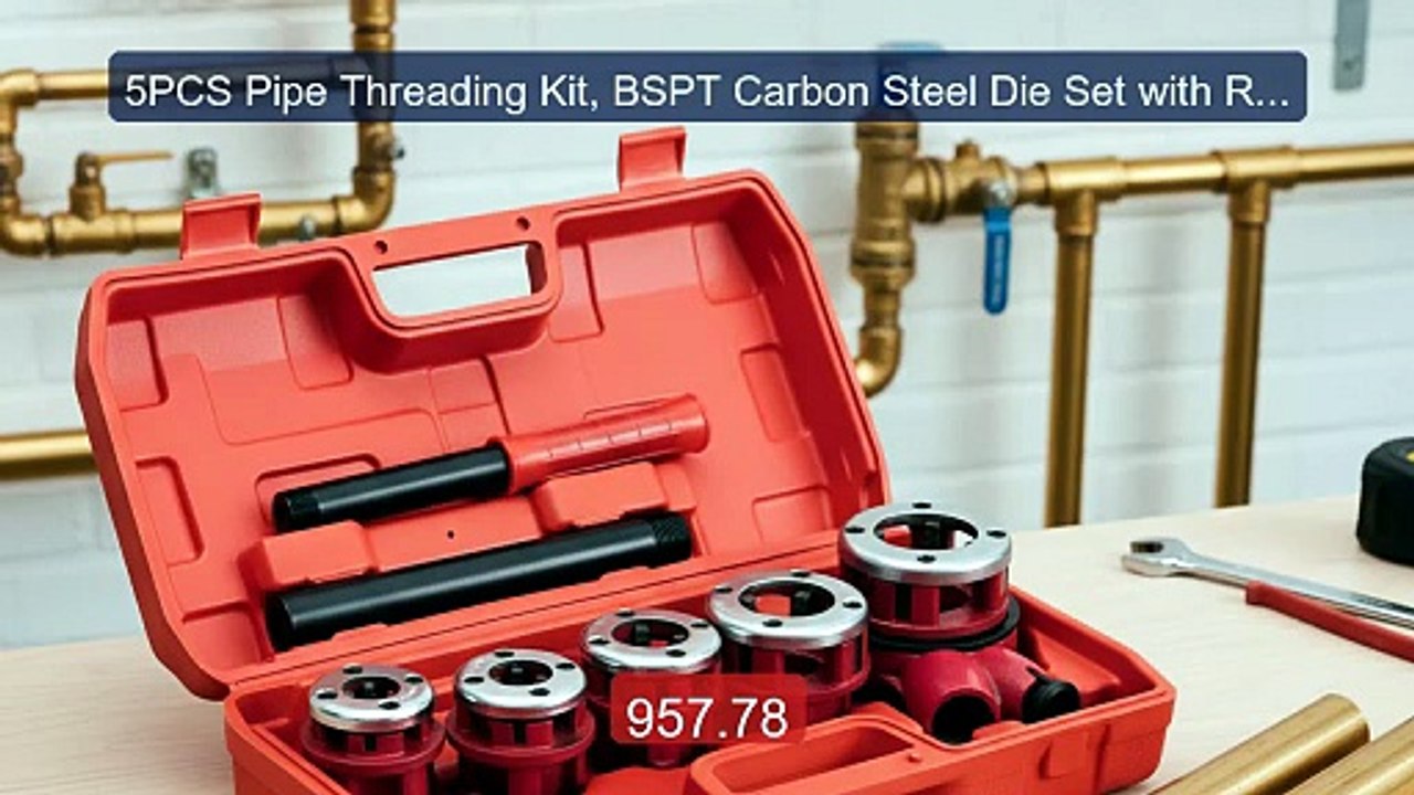 5PCS Pipe Threading Kit, BSPT Carbon Steel Die Set with Ratche... -- Hot Deal 2026 | Limited Offer!