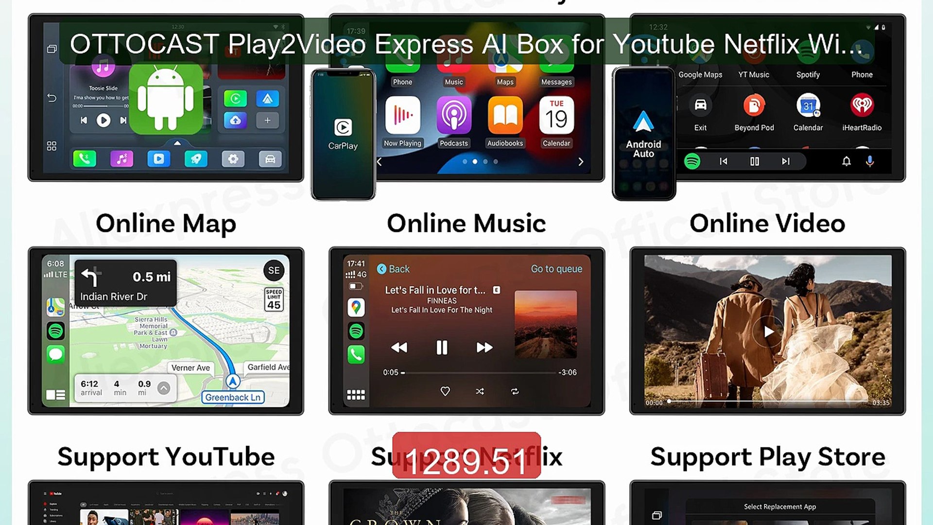 OTTOCAST Play2Video Express AI Box for Youtube Netflix Wire