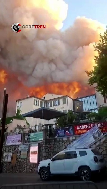 Massive wildfire threatens homes near Cotignac, France.
