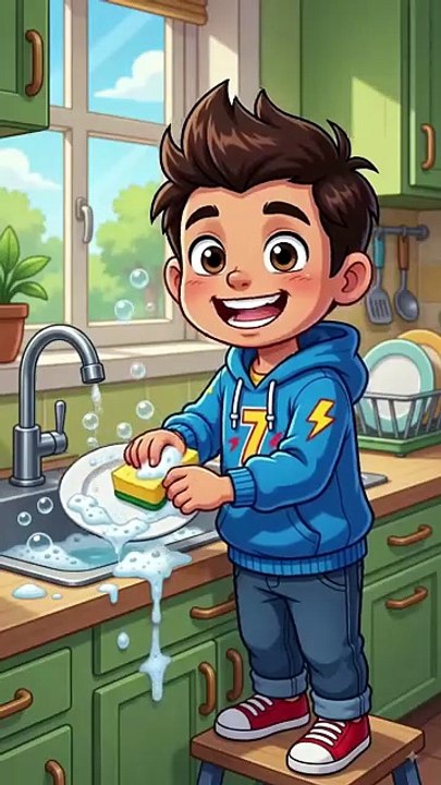 Azlaan cleaning dishes