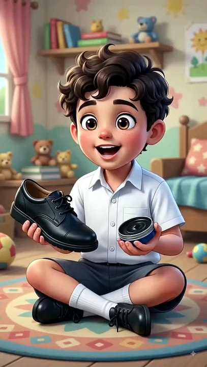 Azlaan polish his school shoes