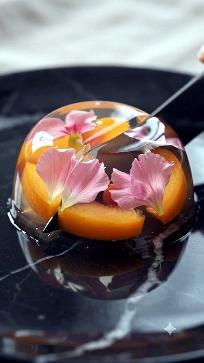 Peach Jelly Dome Sliced with Knife | Satisfying Jelly ASMR | Relaxing Food Cutting Video