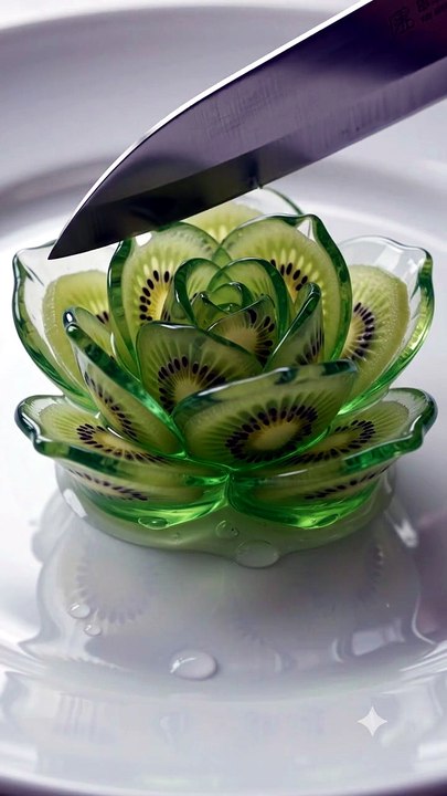 Kiwi Jelly Flower Being Cut | Satisfying Kiwi Jelly ASMR | Relaxing Food Cutting Video