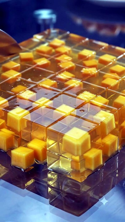 Mango Jelly Sheet Cut into Perfect Cubes | Sati...