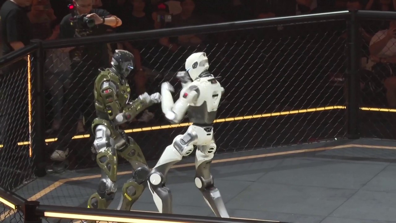 Chine : un combat entre deux robots humanoïdes organisé dans une cage de MMA