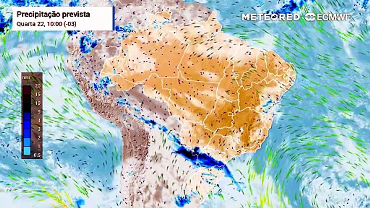Quarta-feira, 22 de julho: chuva prevista