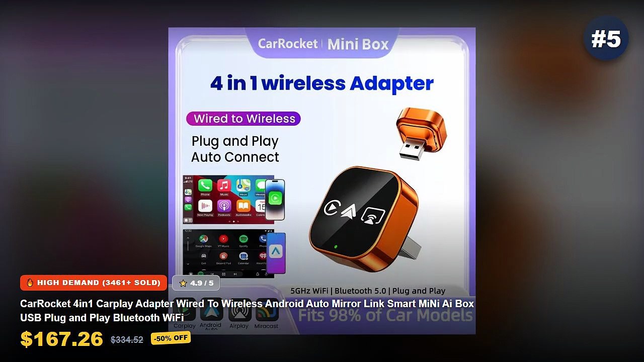 Best Smart Bluetooth Adapter on AliExpress | Review - CarRocket 4in1 Carplay Adapter Wired To Wireless Android Auto Mirr...