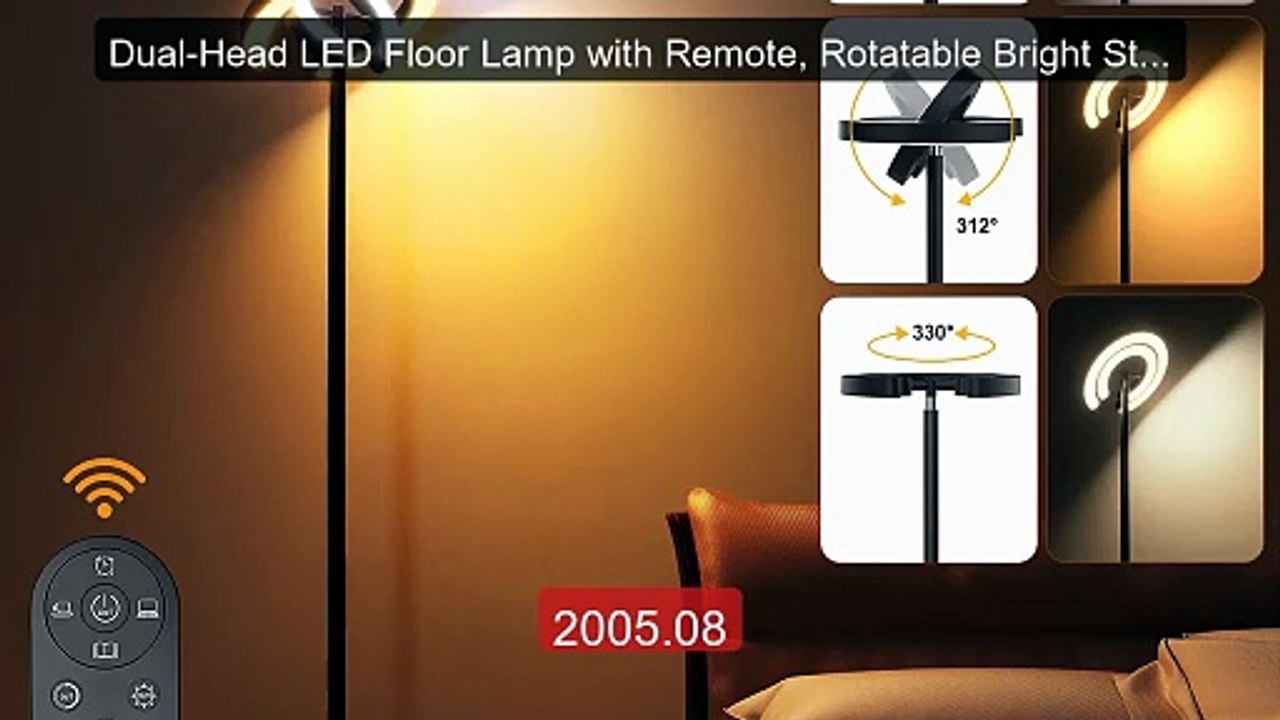 Dual-Head LED Floor Lamp with Remote, Rotatable Bright Stepless Dim... -- Top Rated 2026 | Buy Now!