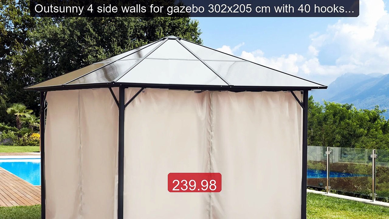 Outsunny 4 side walls for gazebo 302x205 cm with 40 hooks and rings -- Top Rated 2026 | Buy Now!