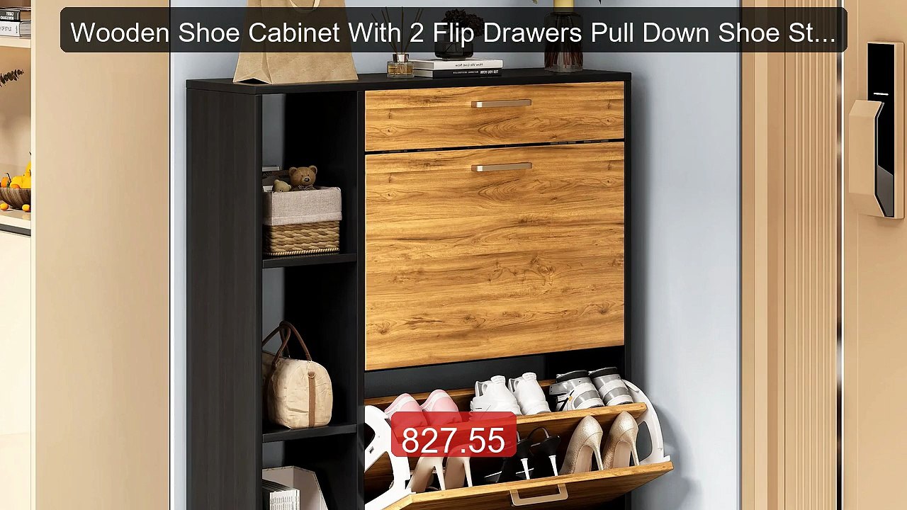 Wooden Shoe Cabinet With 2 Flip Drawers Pull Down Shoe Storage... -- Best Buy 2026 | Great Quality!