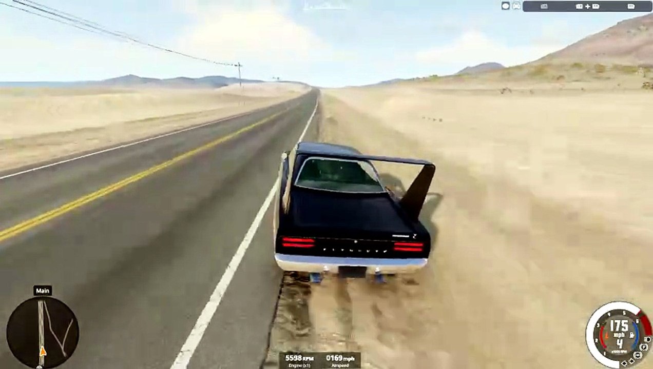 Plymouth Superbird Loses Control At 170 MPH, Hits Light Pole (BeamNG Drive)