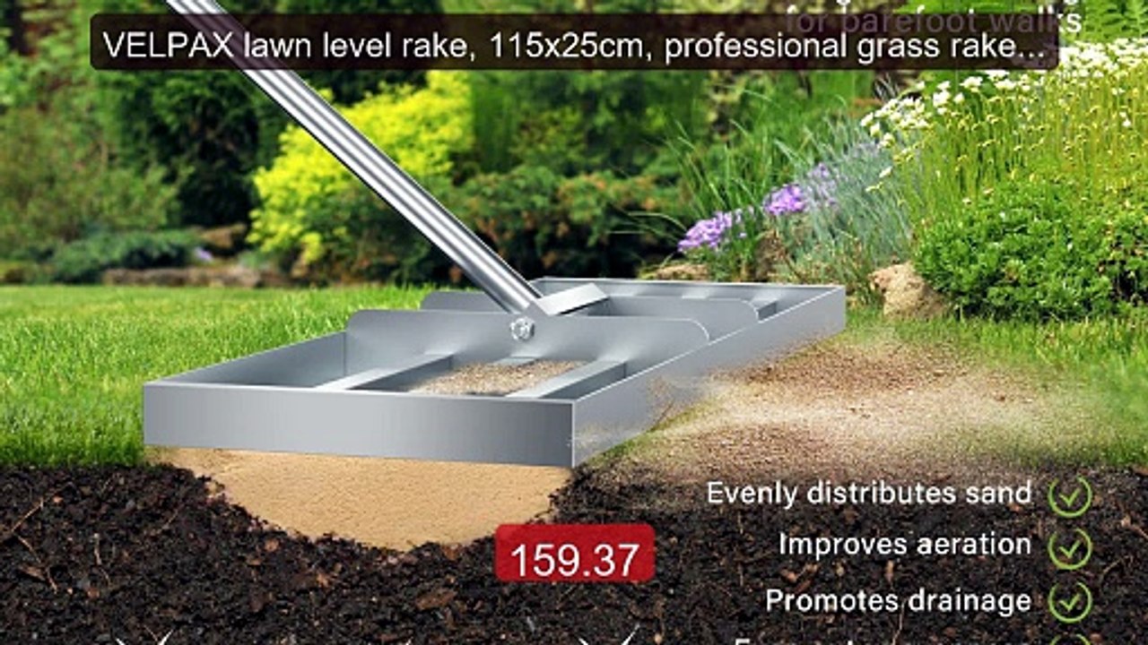 VELPAX lawn level rake, 115x25cm, professional grass rake, Las... -- Hot Deal 2026 | Limited Offer!