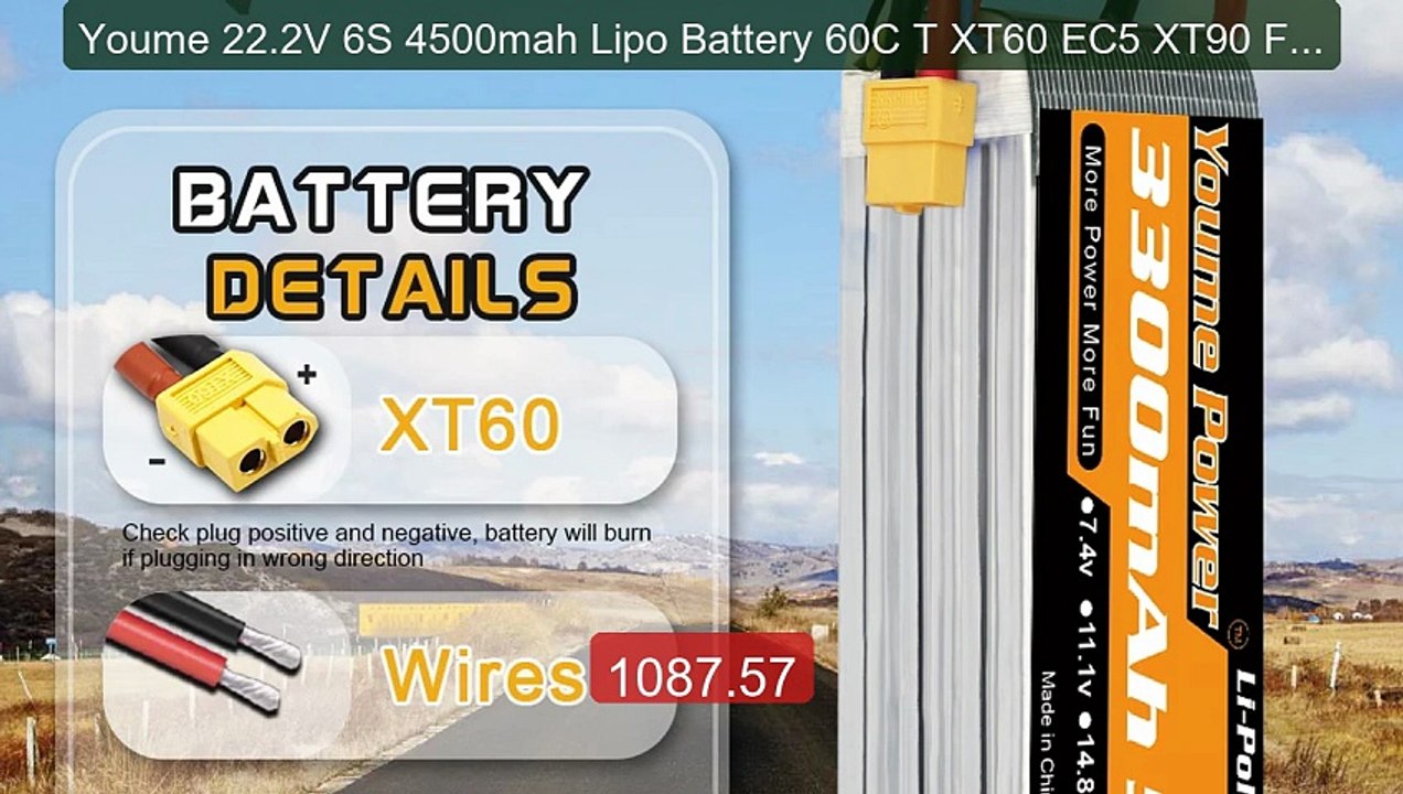 Youme 22.2V 6S 4500mah Lipo Battery 60C T XT60 EC5 XT90 For R... -- Amazing Value 2026 | Must Have!