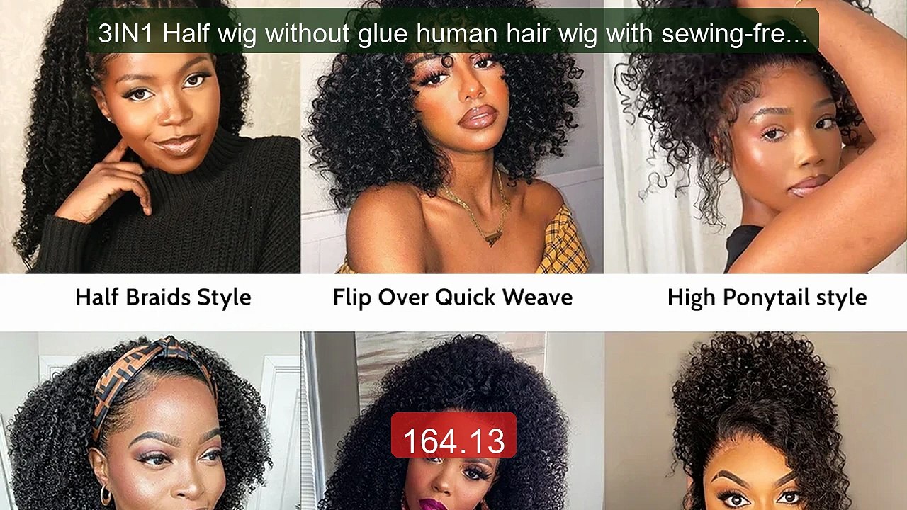3IN1 Half wig without glue human hair wig with sewing-free cor... -- Best Buy 2026 | Great Quality!