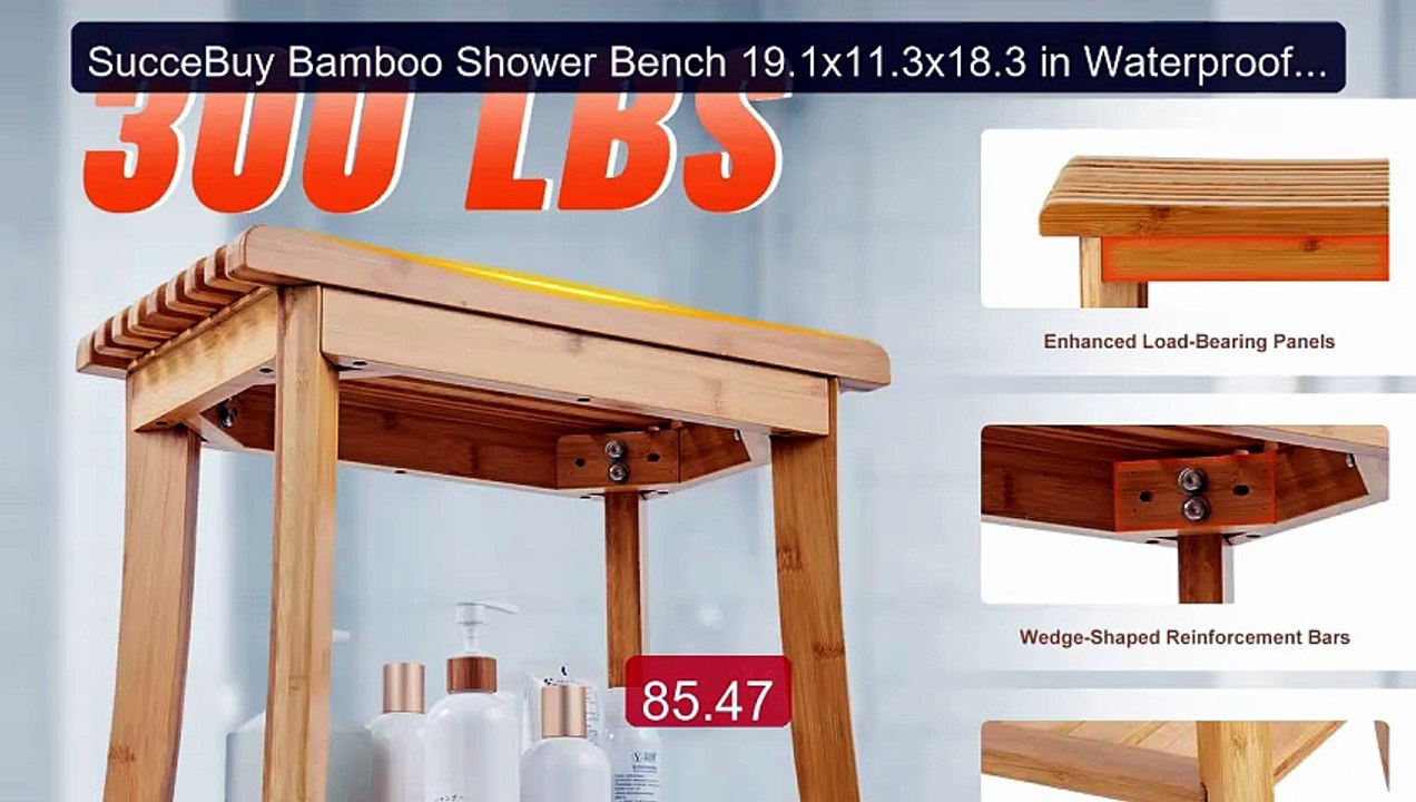 SucceBuy Bamboo Shower Bench 19.1x11.3x18.3 in Waterproof Show... -- Hot Deal 2026 | Limited Offer!