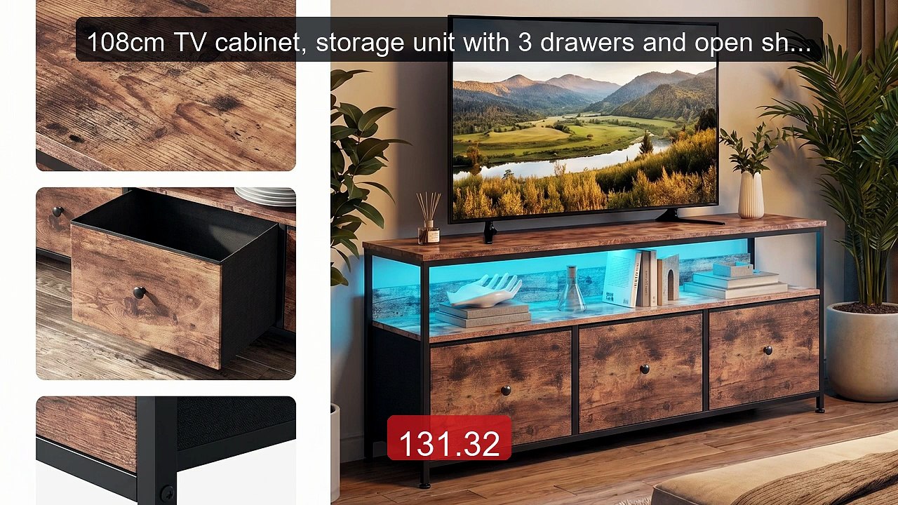 108cm TV cabinet, storage unit with 3 drawers and open shelve... -- Amazing Value 2026 | Must Have!