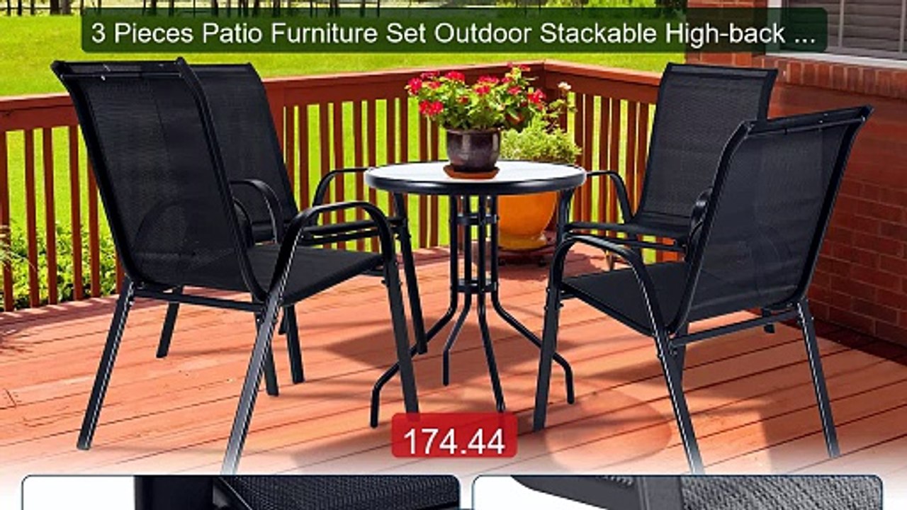 3 Pieces Patio Furniture Set Outdoor Stackable High-back Chairs and... -- Top Rated 2026 | Buy Now!