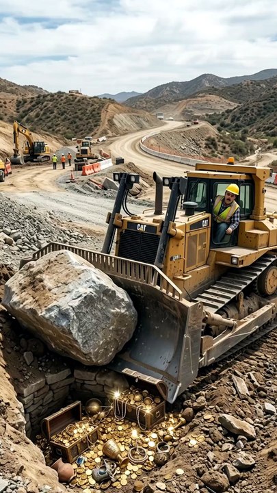 😲 Sometimes the biggest surprises are hidden in plain sight! Watch as a bulldozer moves a massive boulder, revealing an incredible hidden treasure. What do you think is inside_ 💰  #Bulldozer #Treasure #HiddenSecre