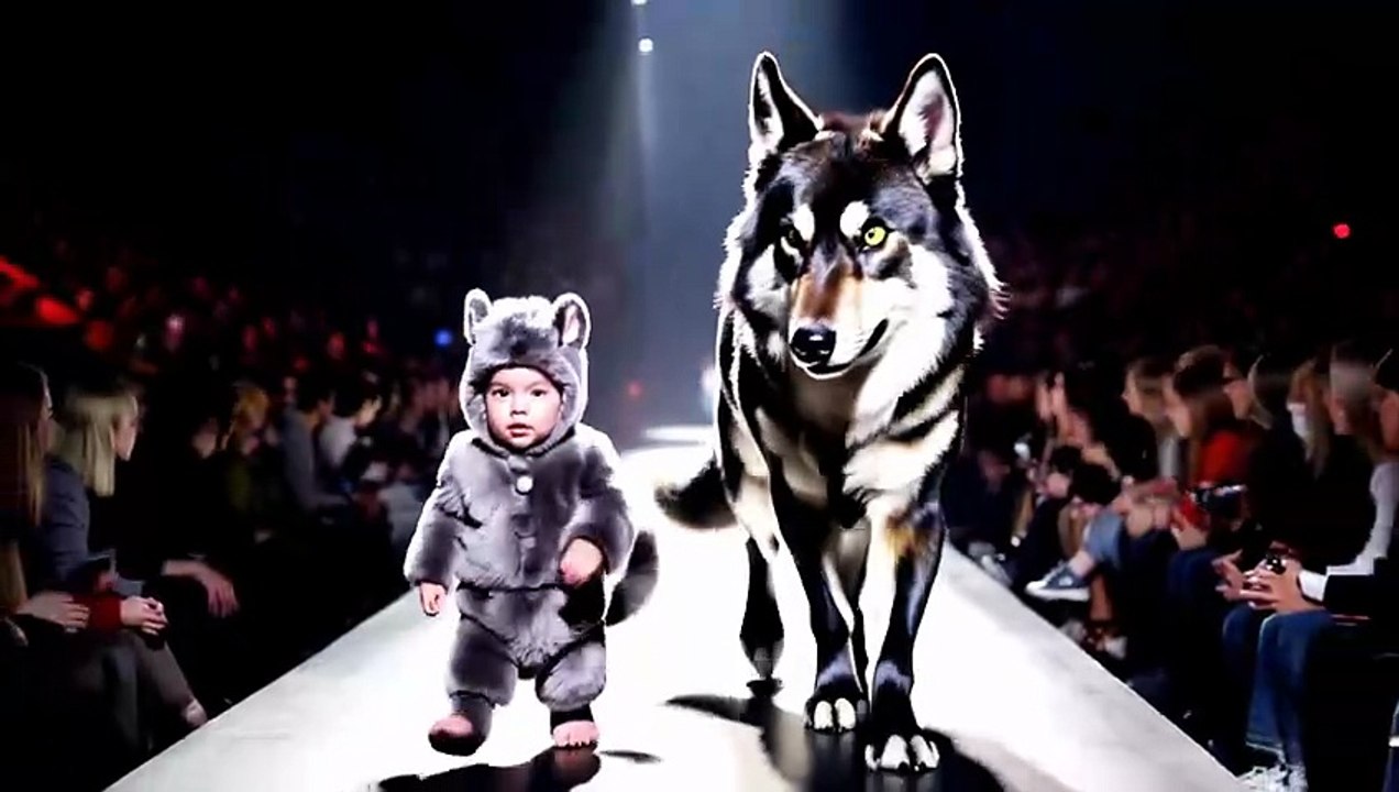 🐺 Wolf Baby Walks the Runway with a Majestic Wolf!